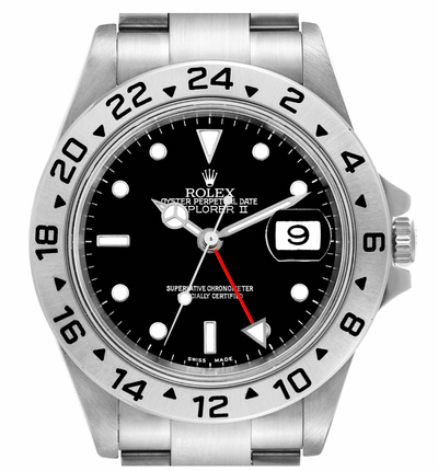 Rolex Explorer II GMT 40mm Black Dial Red Hand Steel Mens Watch 16570
