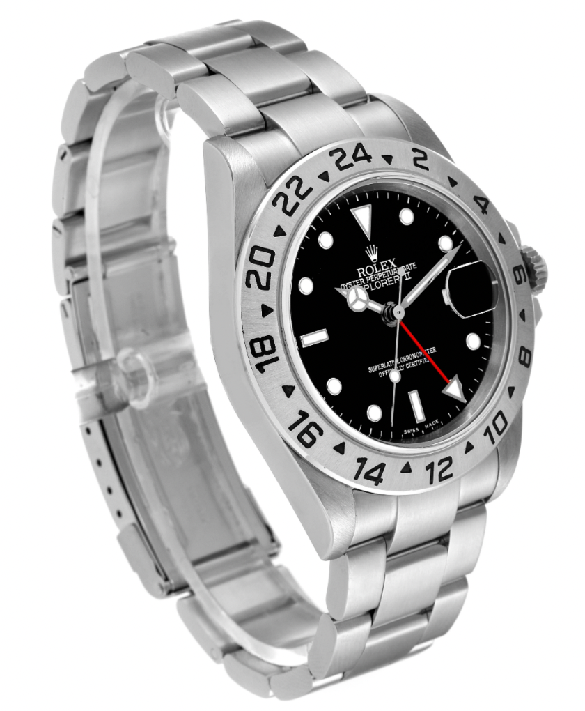 Rolex Explorer II GMT 40mm Black Dial Red Hand Steel Mens Watch 16570