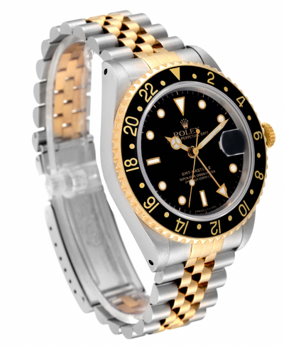 Rolex GMT Master II Yellow Gold Steel Oyster Bracelet Mens Watch 16713