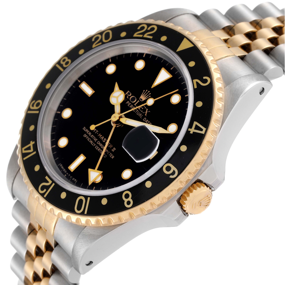 Rolex GMT Master II Yellow Gold Steel Oyster Bracelet Mens Watch 16713
