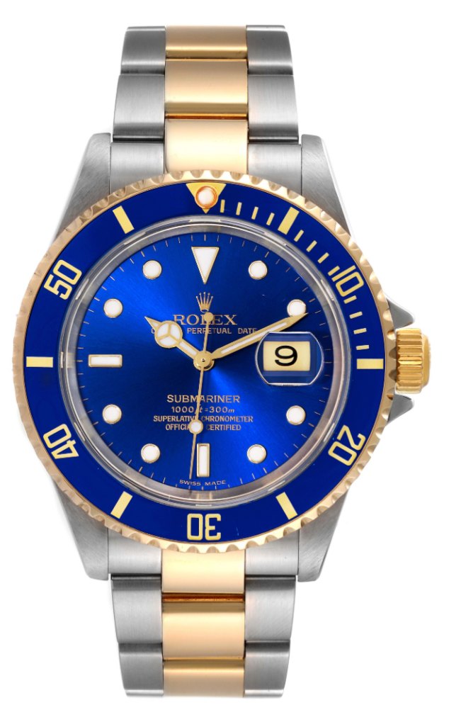 Rolex Submariner Blue Dial Steel Yellow Gold Mens Watch 16613