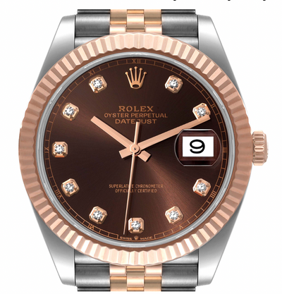 Rolex Datejust 41 Steel Everose Gold Diamond Dial Mens Watch 126331