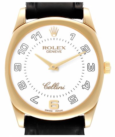 Rolex Cellini Danaos Yellow Gold Black Strap Mens Watch 4233
