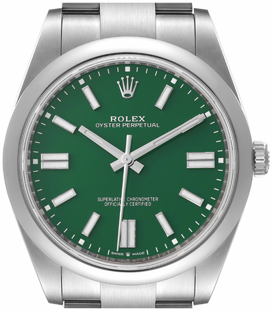 New Rolex Oyster Perpetual 41mm Green Dial Steel Mens Watch 124300