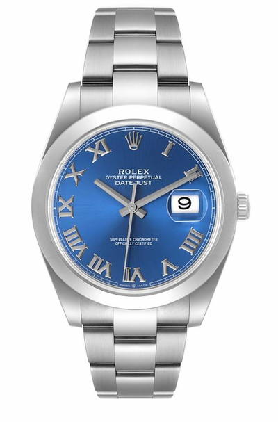 Pre-Owned Rolex Datejust 41 Blue Roman Dial Steel Mens Watch 126300