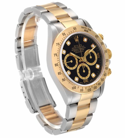 Pre-Owned Rolex Daytona Steel Yellow Gold Inverted 6 Black Dial Mens Watch 16523