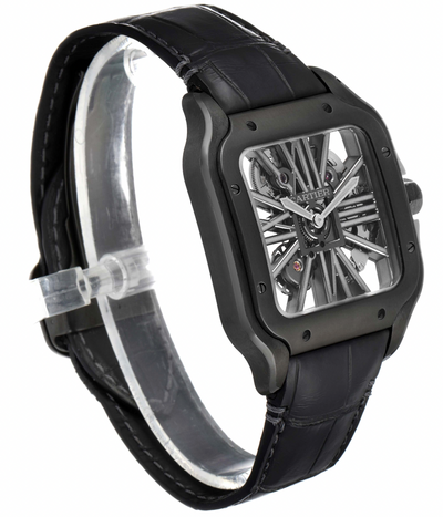New Cartier Skeleton Horloge Santos Black ADLC Steel Watch WHSA0009
