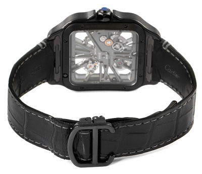 New Cartier Skeleton Horloge Santos Black ADLC Steel Watch WHSA0009