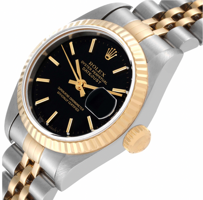 Pre-Owned Rolex Datejust Steel Yellow Gold Black Dial Ladies Watch 79173