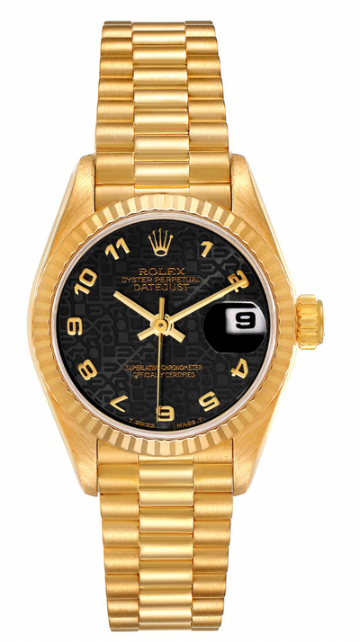 Pre-Owned Rolex President Datejust Yellow Gold Black Dial Ladies Watch 69178
