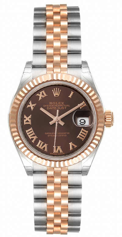 New Rolex Datejust 28 Everose Rolesor Brown Dial Ladies Watch 279171