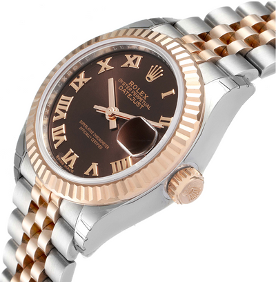 New Rolex Datejust 28 Everose Rolesor Brown Dial Ladies Watch 279171