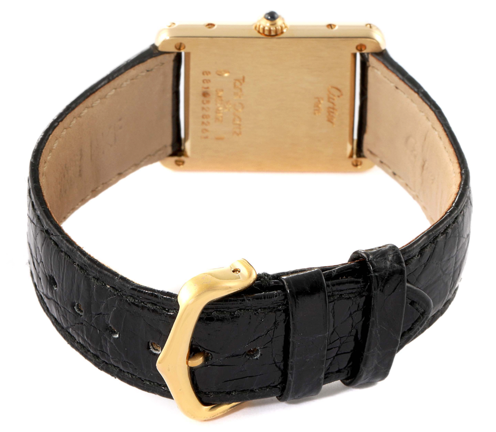 Pre-Owned Cartier Tank Classic Paris 18k Yellow Gold Black Strap Unisex Watch
